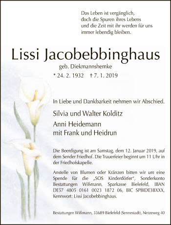Traueranzeige von Lissi Jacobebbinghaus von Neue Westfälische