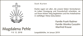 Traueranzeige von Magdalena Pehle von Neue Westfälische
