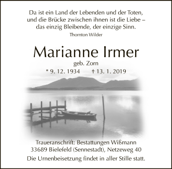 Traueranzeige von Marianne Irmer von Neue Westfälische