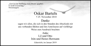 Traueranzeige von Oskar Bartels von Neue Westfälische
