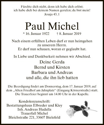 Traueranzeige von Paul Michel von Neue Westfälische