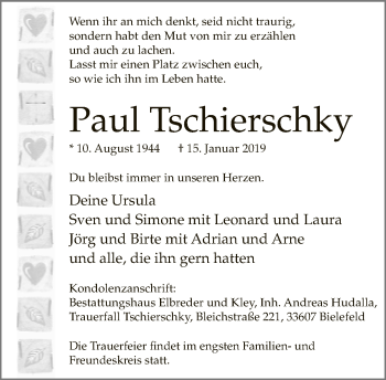 Traueranzeige von Paul Tschierschky von Neue Westfälische