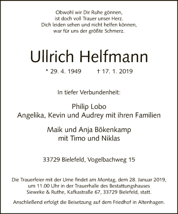 Traueranzeige von Ullrich Helfmann von Neue Westfälische