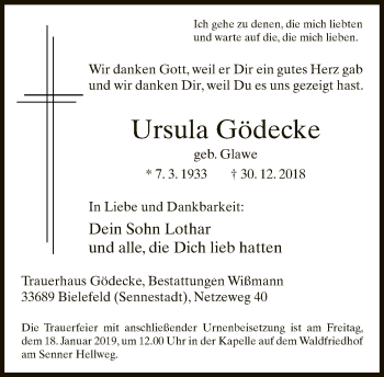 Traueranzeige von Ursula Gödecke von Neue Westfälische