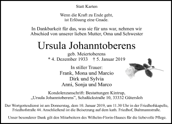 Traueranzeige von Ursula Johanntoberens von Neue Westfälische
