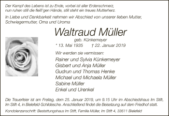 Traueranzeige von Waltraud Müller von Neue Westfälische