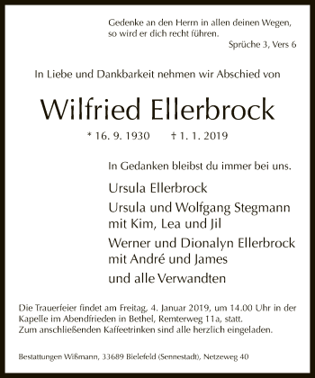 Traueranzeige von Wilfried Ellerbrock von Neue Westfälische