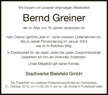 Traueranzeige von Bernd Greiner von Neue Westfälische