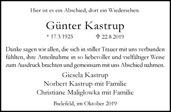 Traueranzeige von Günter Kastrup von Neue Westfälische