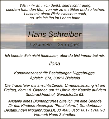 Traueranzeige von Hans Schreiber von Neue Westfälische