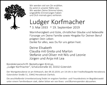 Traueranzeige von Ludger Korfmacher von Neue Westfälische