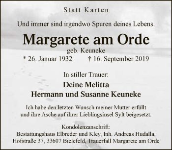Traueranzeige von Margarete am Orde von Neue Westfälische