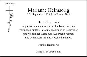 Traueranzeige von Marianne Helmsorig von Neue Westfälische