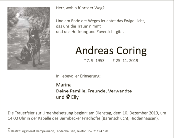 Traueranzeige von Andreas Coring von Neue Westfälische