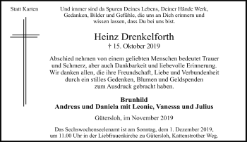 Traueranzeige von Heinz Drenkelforth von Neue Westfälische