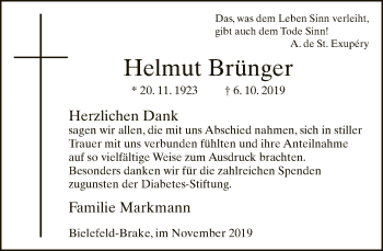Traueranzeige von Helmut Brünger von Neue Westfälische