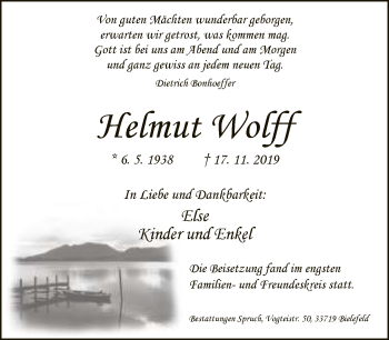 Traueranzeige von Helmut Wolff von Neue Westfälische