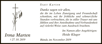Traueranzeige von Irma Marten von Neue Westfälische