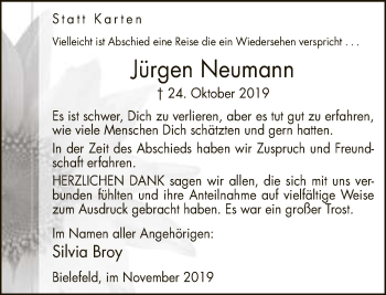 Traueranzeige von Jürgen Neumann von Neue Westfälische
