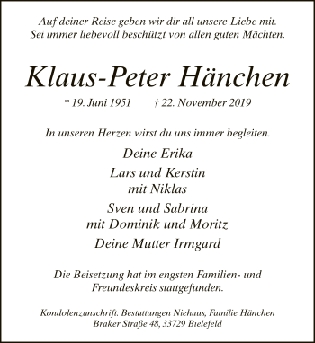Traueranzeige von Klaus-Peter Hänchen von Neue Westfälische