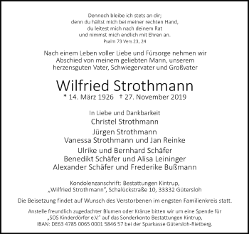 Traueranzeige von Wilfried Strothmann von Neue Westfälische