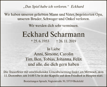 Traueranzeige von Eckhard Scharmann von Neue Westfälische