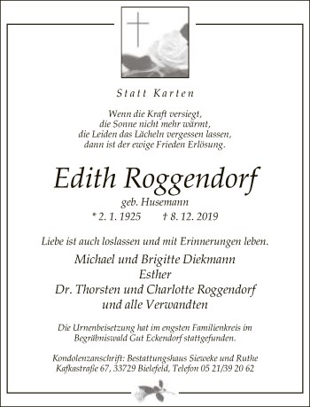 Traueranzeige von Edith Roggendorf von Neue Westfälische