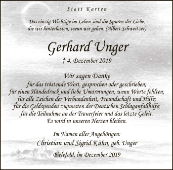 Traueranzeige von Gerhard Unger von Neue Westfälische
