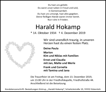 Traueranzeige von Harald Hokamp von Neue Westfälische