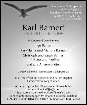 Traueranzeige von Karl Barnert von Neue Westfälische