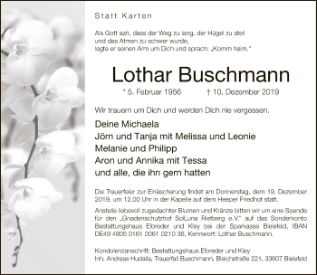 Traueranzeige von Lothar Buschmann von Neue Westfälische