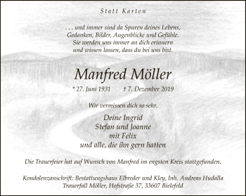 Traueranzeige von Manfred Möller von Neue Westfälische