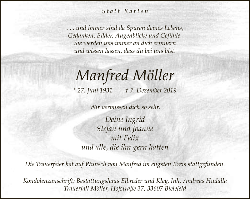  Traueranzeige für Manfred Möller vom 14.12.2019 aus Neue Westfälische