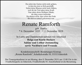Traueranzeige von Renate Ramforth von Neue Westfälische
