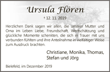 Traueranzeige von Ursula Flören von Neue Westfälische