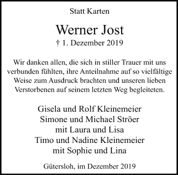 Traueranzeige von Werner Jost von Neue Westfälische