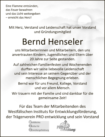 Traueranzeige von Bernd Henseler von Neue Westfälische