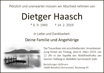 Traueranzeige von Dietger Haasch von Neue Westfälische