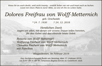 Traueranzeige von Dolores Freifrau von Wolff-Metternich von Neue Westfälische