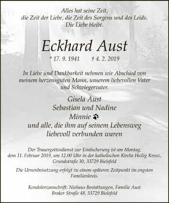 Traueranzeige von Eckhard Aust von Neue Westfälische