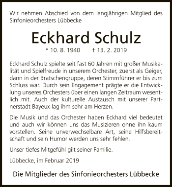 Traueranzeige von Eckhard Schulz von Neue Westfälische