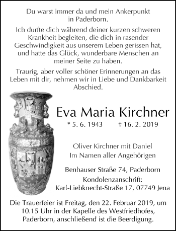 Traueranzeige von Eva Maria Kirchner von Neue Westfälische