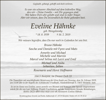 Traueranzeige von Eveline Hähnke von Neue Westfälische