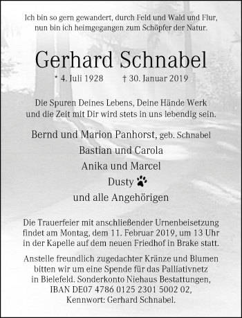 Traueranzeige von Gerhard Schnabel von Neue Westfälische