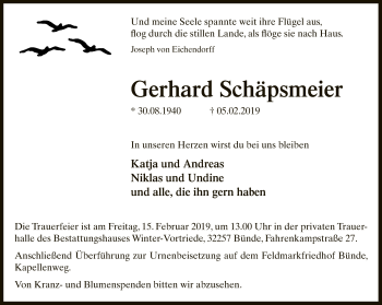 Traueranzeige von Gerhard Schäpsmeier von Neue Westfälische