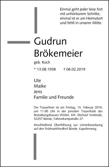 Traueranzeige von Gudrun Brökemeier von Neue Westfälische