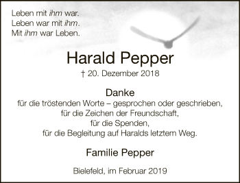 Traueranzeige von Harald Pepper von Neue Westfälische