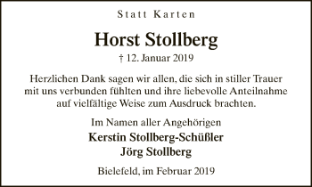 Traueranzeige von Horst Stollberg von Neue Westfälische