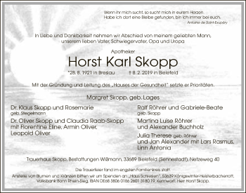Traueranzeige von Horst Karl Skopp von Neue Westfälische