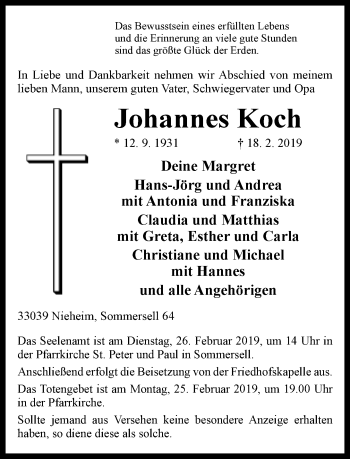 Traueranzeige von Johannes Koch von Neue Westfälische